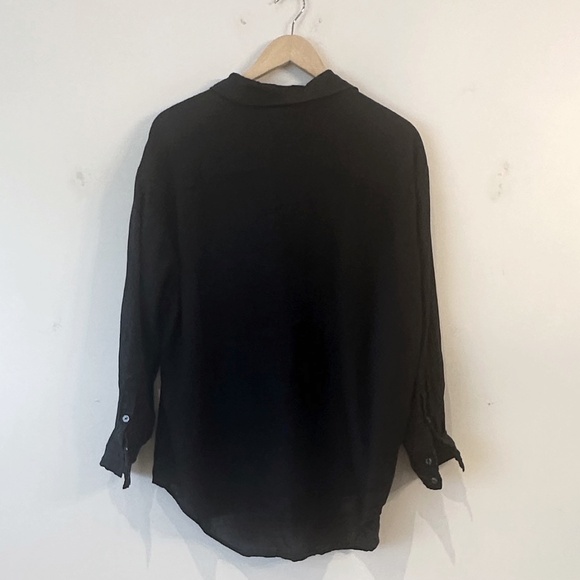 Black Line Button Up Tunic Shirt Long Sleeves Airy - Picture 2 of 4